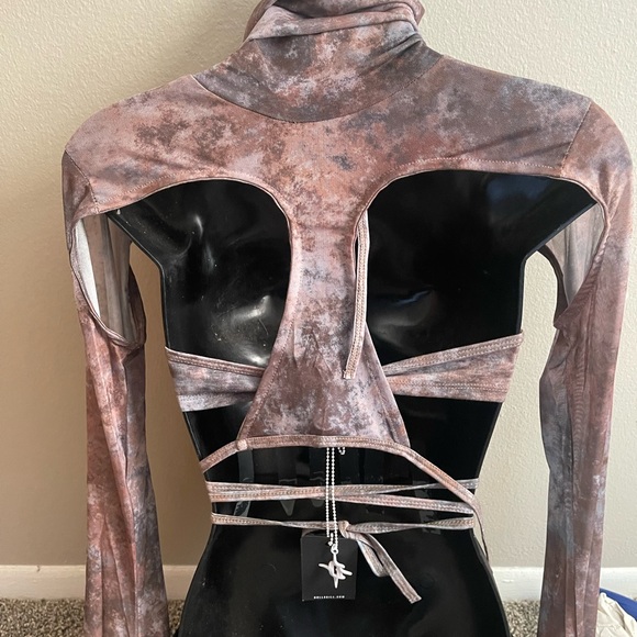 NEW Dolls Kill Darker Wavs Fader Top and Shrug Set Goth Punk Large Bell sleeve L - Picture 8 of 10